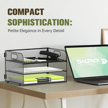 3 Tier Paper Organizer for Desk, Sliding Paper Trays, Black