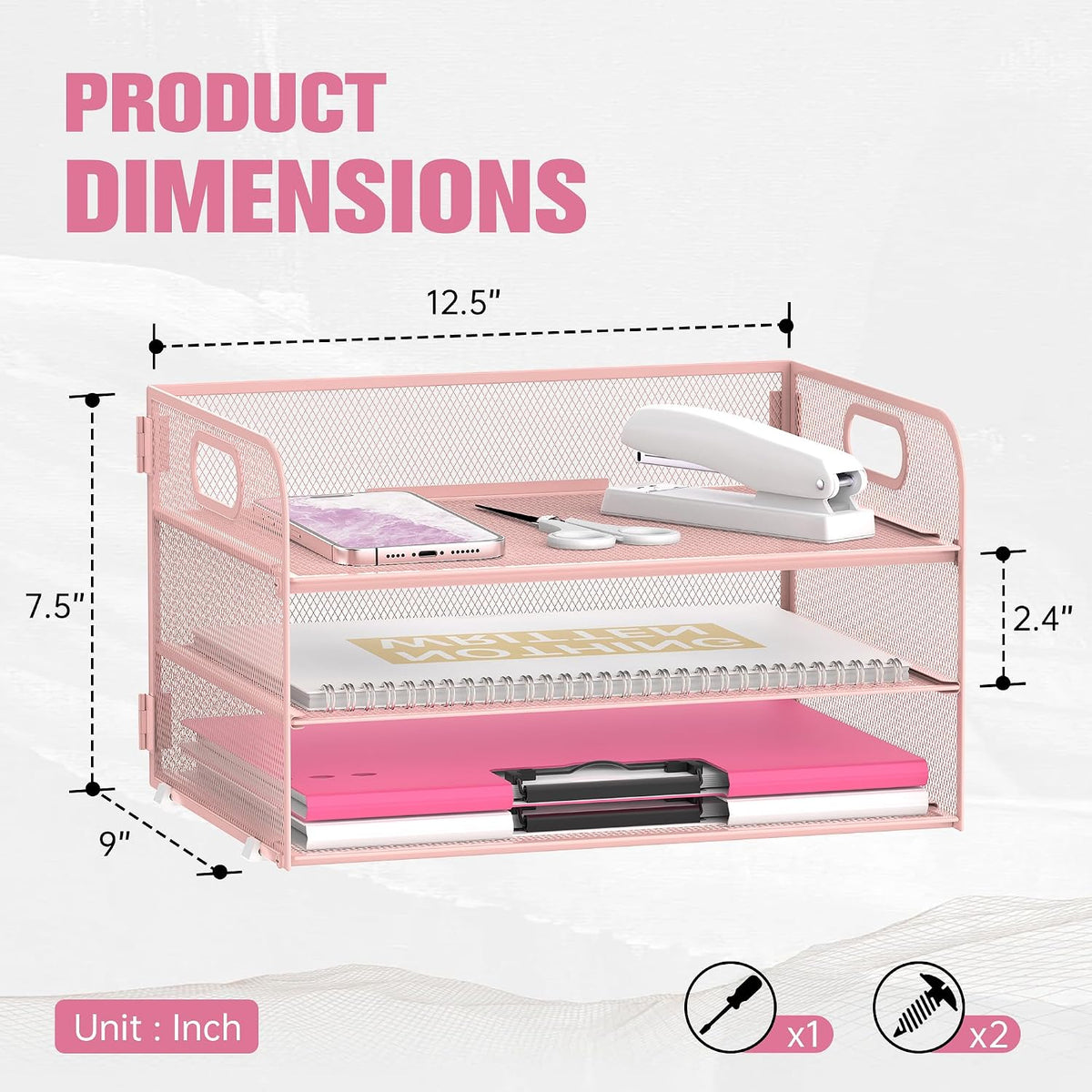 3 Tier Paper Organizer for Desk, Sliding Paper Trays, Black