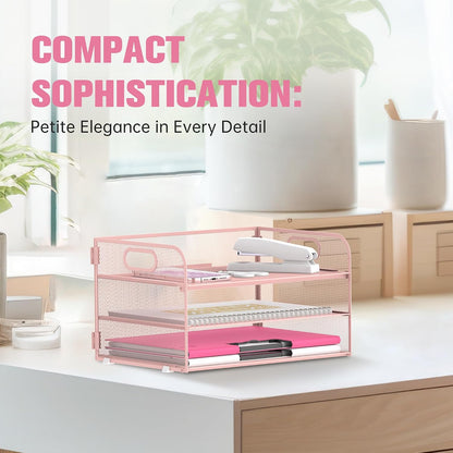 3 Tier Paper Organizer for Desk, Sliding Paper Trays, Black
