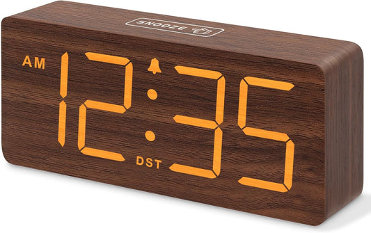 Wooden Digital Alarm Clock for Bedroom with Large Numbers