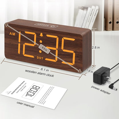 Wooden Digital Alarm Clock for Bedroom with Large Numbers
