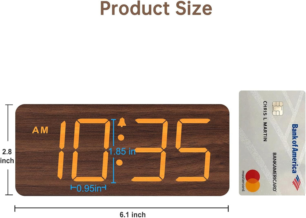 Wooden Digital Alarm Clock for Bedroom with Large Numbers