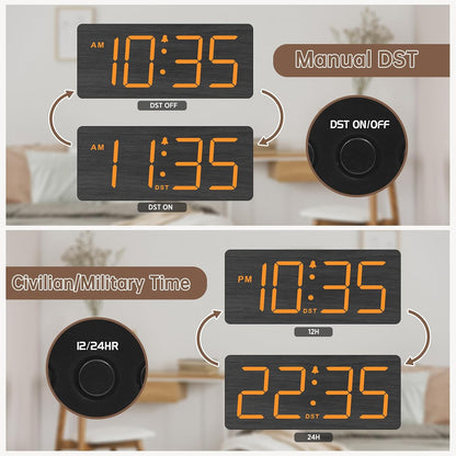 Wooden Digital Alarm Clock for Bedroom with Large Numbers