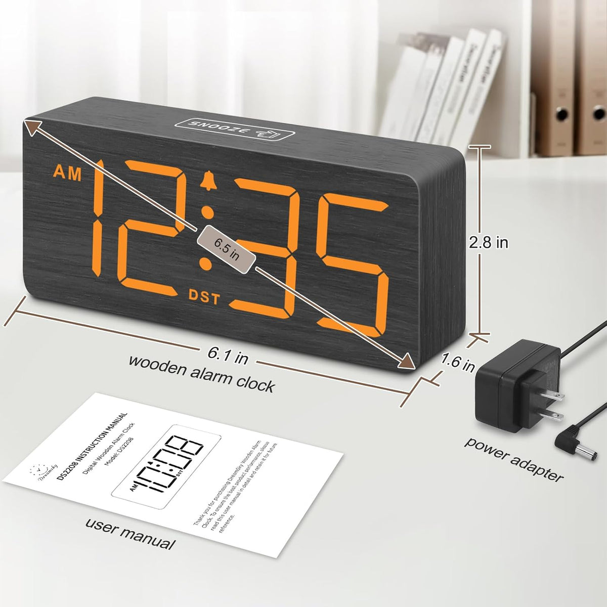 Wooden Digital Alarm Clock for Bedroom with Large Numbers