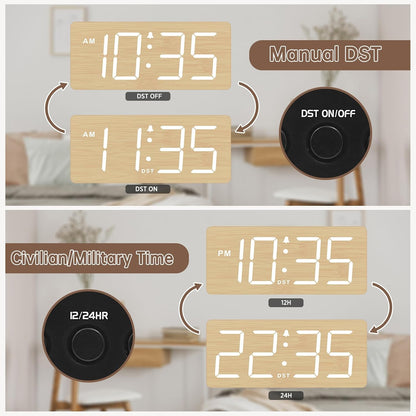Wooden Digital Alarm Clock for Bedroom with Large Numbers
