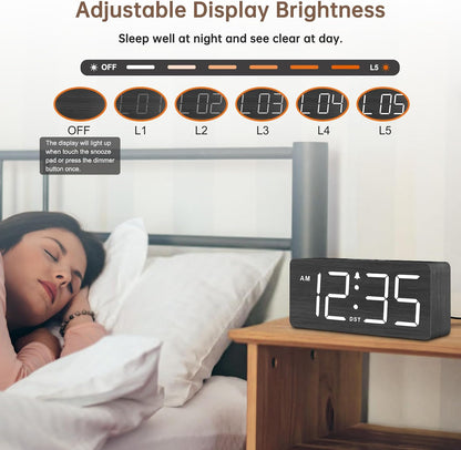Wooden Digital Alarm Clock for Bedroom with Large Numbers