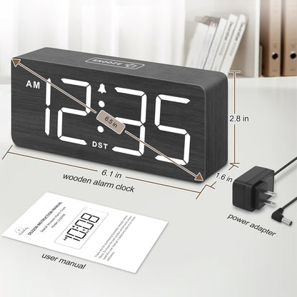 Wooden Digital Alarm Clock for Bedroom with Large Numbers