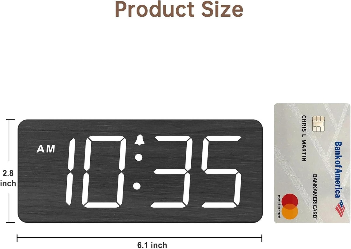 Wooden Digital Alarm Clock for Bedroom with Large Numbers
