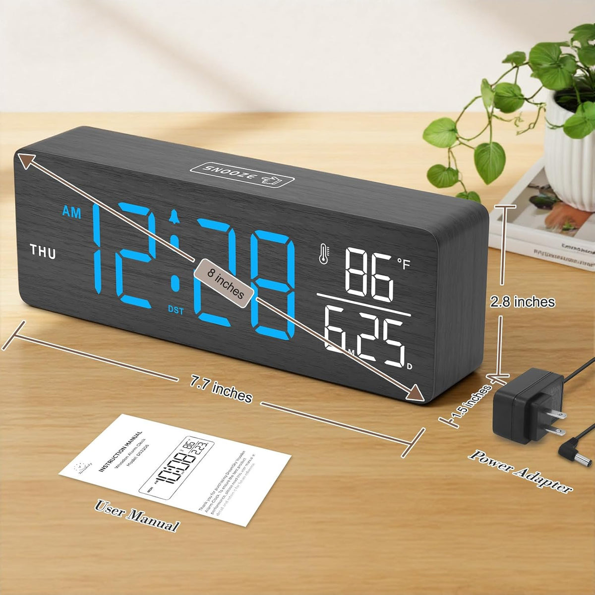 Wooden Digital Alarm Clock for Bedroom with Large Numbers