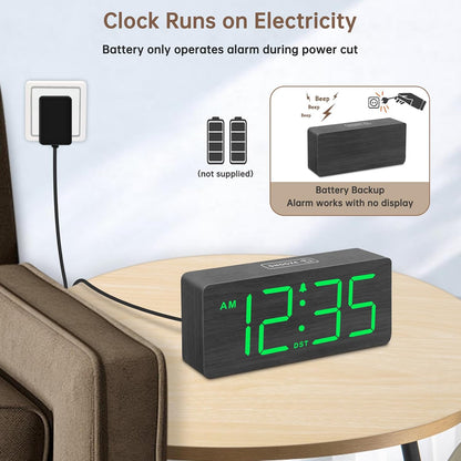 Wooden Digital Alarm Clock for Bedroom with Large Numbers