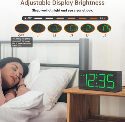 Wooden Digital Alarm Clock for Bedroom with Large Numbers