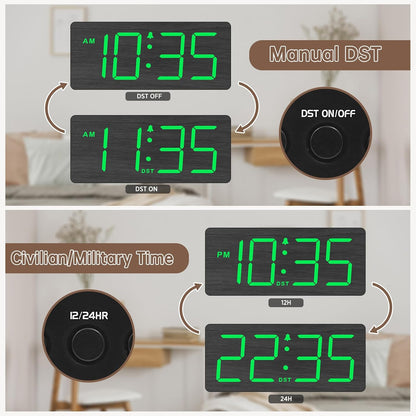 Wooden Digital Alarm Clock for Bedroom with Large Numbers