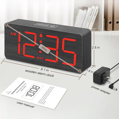 Wooden Digital Alarm Clock for Bedroom with Large Numbers
