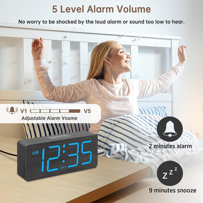 Wooden Digital Alarm Clock for Bedroom with Large Numbers