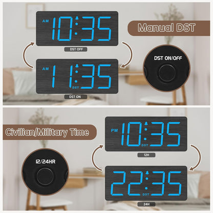 Wooden Digital Alarm Clock for Bedroom with Large Numbers