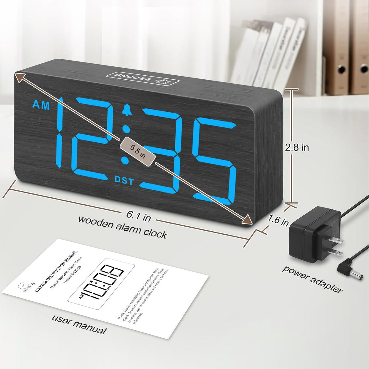 Wooden Digital Alarm Clock for Bedroom with Large Numbers