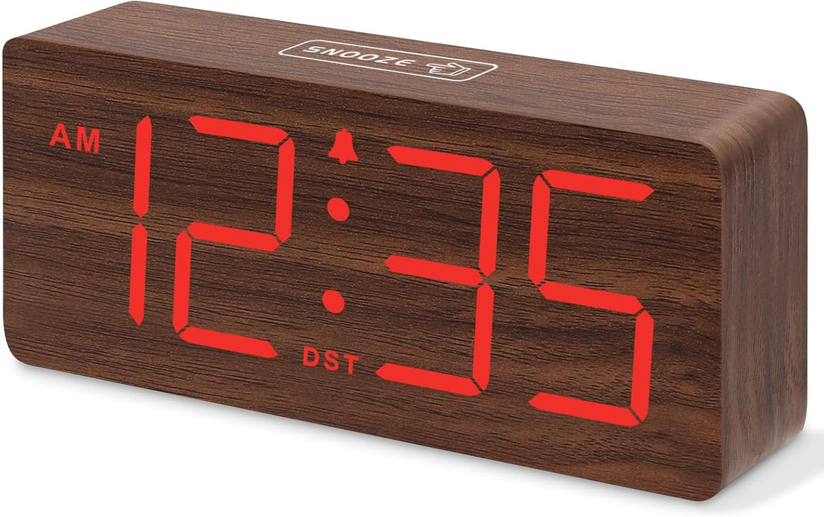 Wooden Digital Alarm Clock for Bedroom with Large Numbers