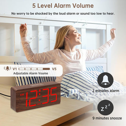 Wooden Digital Alarm Clock for Bedroom with Large Numbers