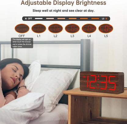 Wooden Digital Alarm Clock for Bedroom with Large Numbers