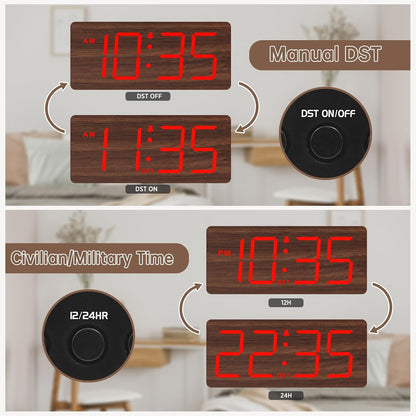 Wooden Digital Alarm Clock for Bedroom with Large Numbers