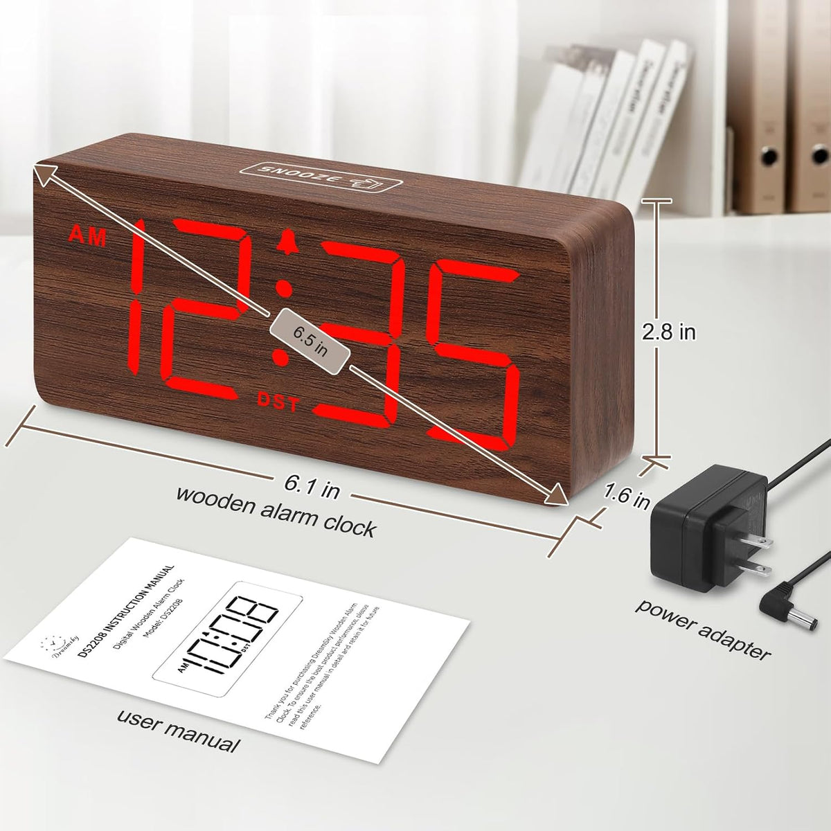 Wooden Digital Alarm Clock for Bedroom with Large Numbers