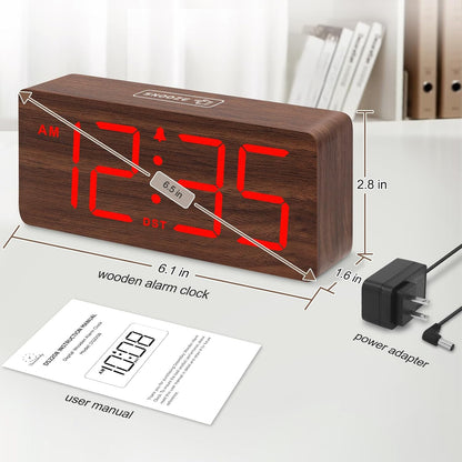 Wooden Digital Alarm Clock for Bedroom with Large Numbers