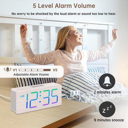 Wooden Digital Alarm Clock for Bedroom with Large Numbers