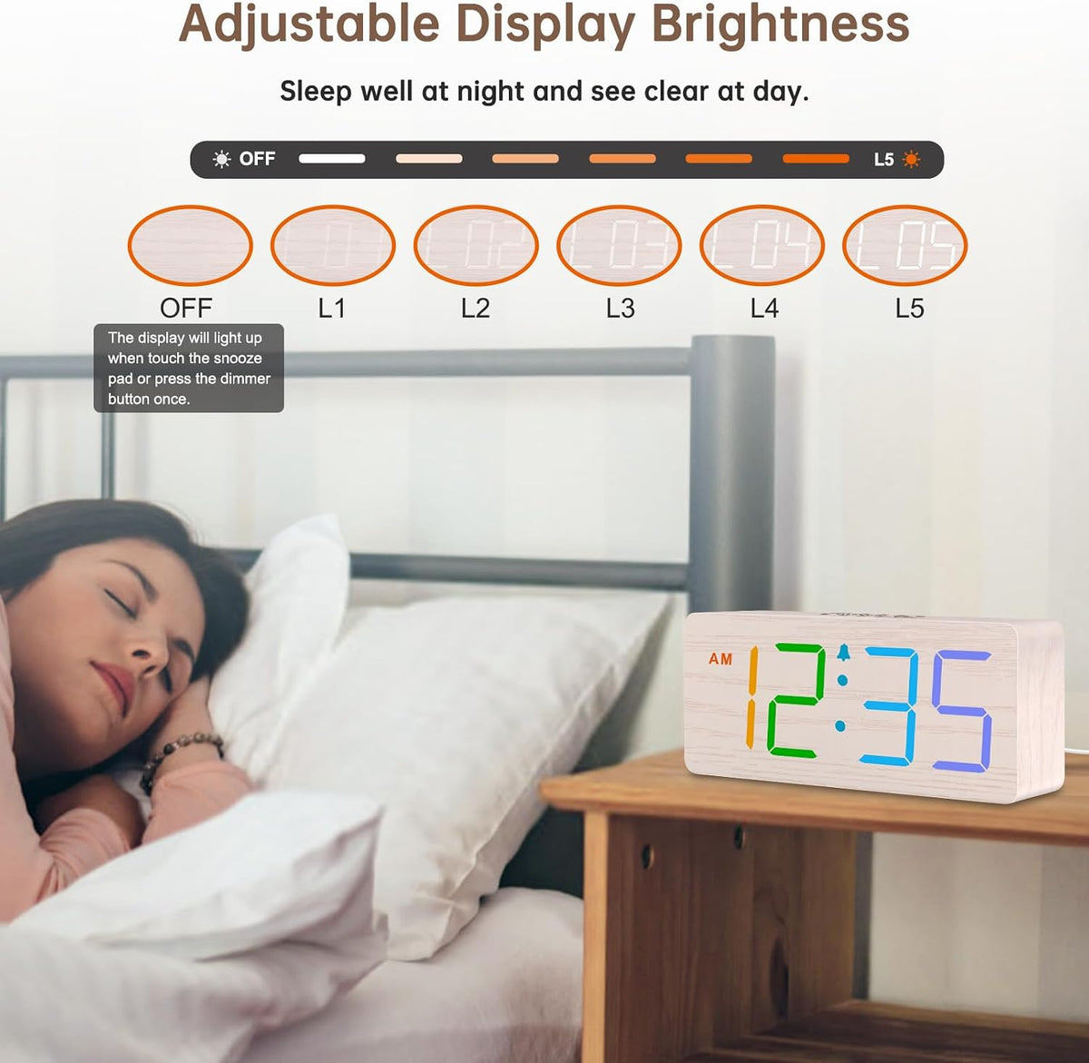 Wooden Digital Alarm Clock for Bedroom with Large Numbers