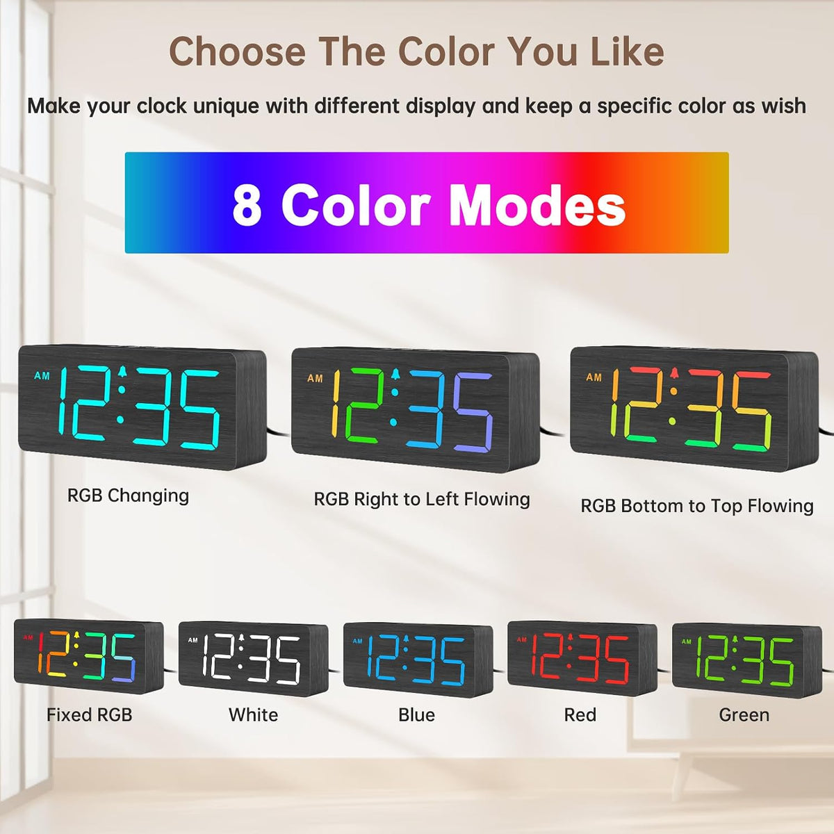 Wooden Digital Alarm Clock for Bedroom with Large Numbers