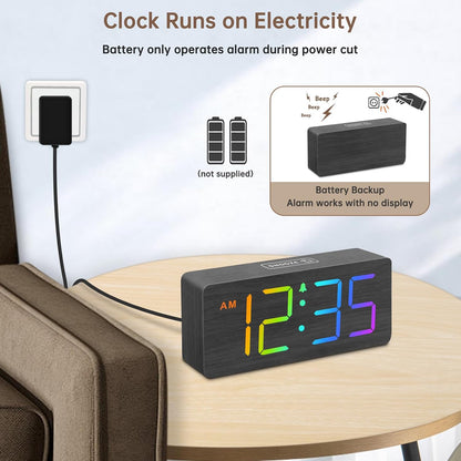 Wooden Digital Alarm Clock for Bedroom with Large Numbers