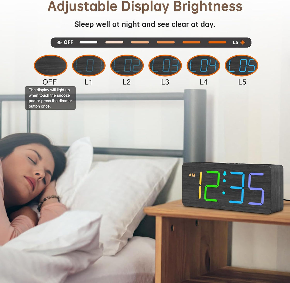 Wooden Digital Alarm Clock for Bedroom with Large Numbers