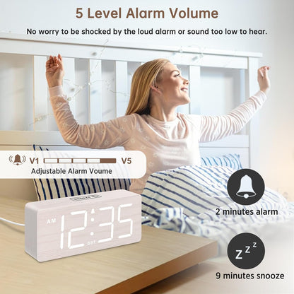 Wooden Digital Alarm Clock for Bedroom with Large Numbers