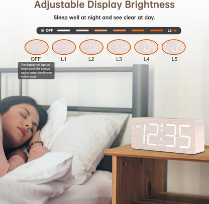 Wooden Digital Alarm Clock for Bedroom with Large Numbers
