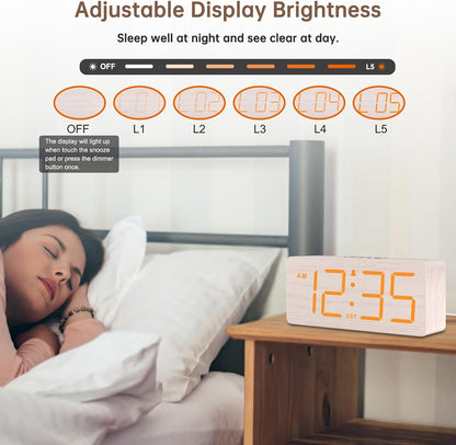 Wooden Digital Alarm Clock for Bedroom with Large Numbers