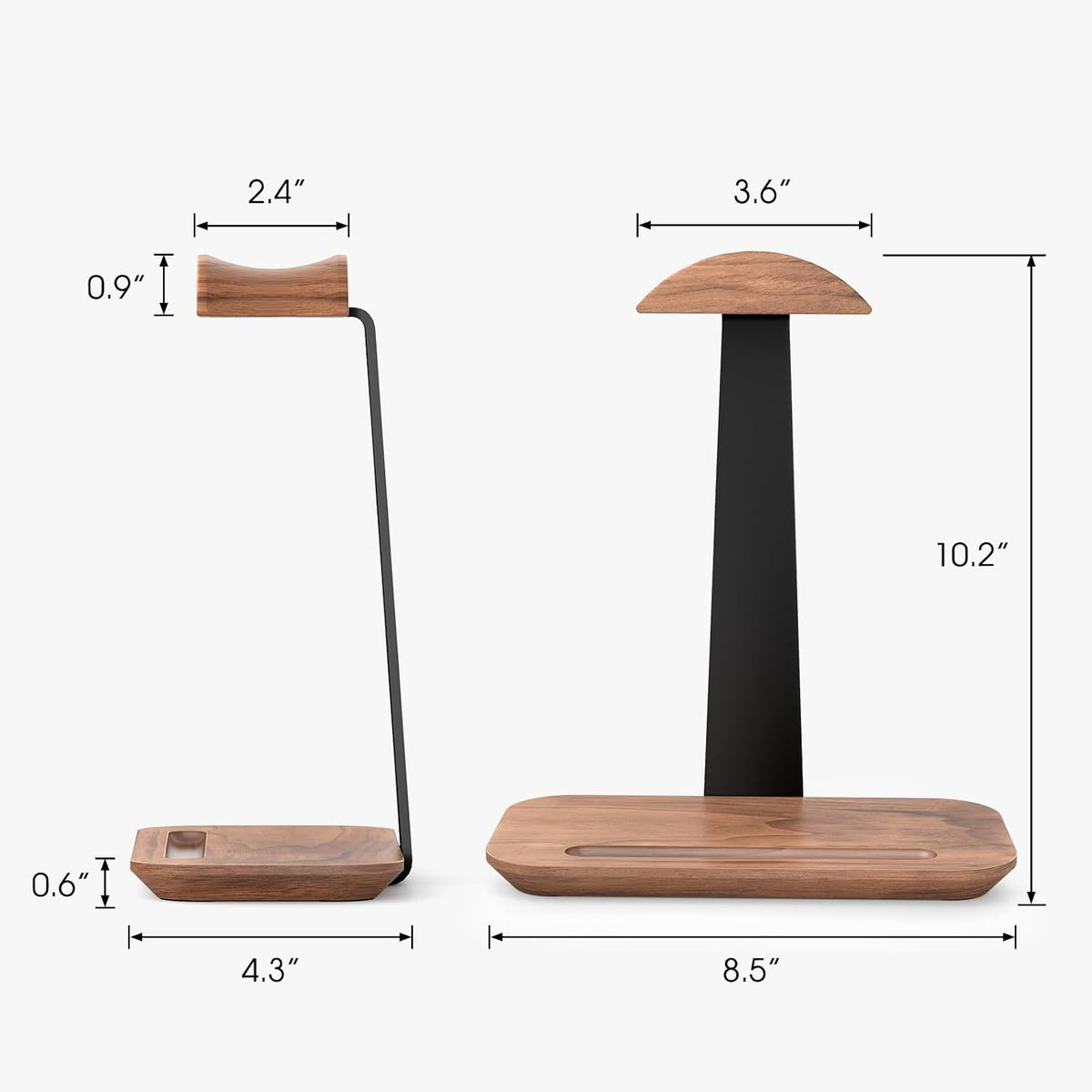 Walnut Headphone Stand, Wood Headset Holder with Storage for Desk