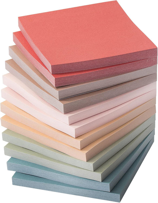 Sticky Notes, 3"x3", 12 Pads, 600 Sheets, Vintage Colors