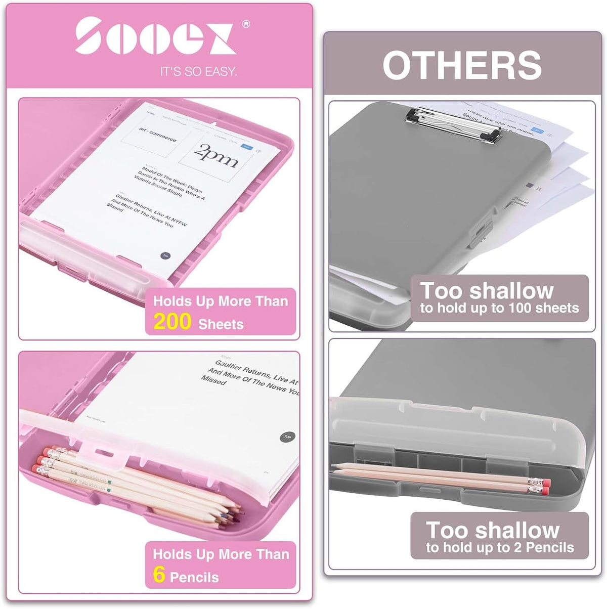 Clipboard with Storage, Clip Board 8.5 x 11 with Pen Holder, High Capacity Plastic Organization Case Box for Letter Legal A4 Size Paper, Nurses Teachers Must Haves, School & Office Supplies