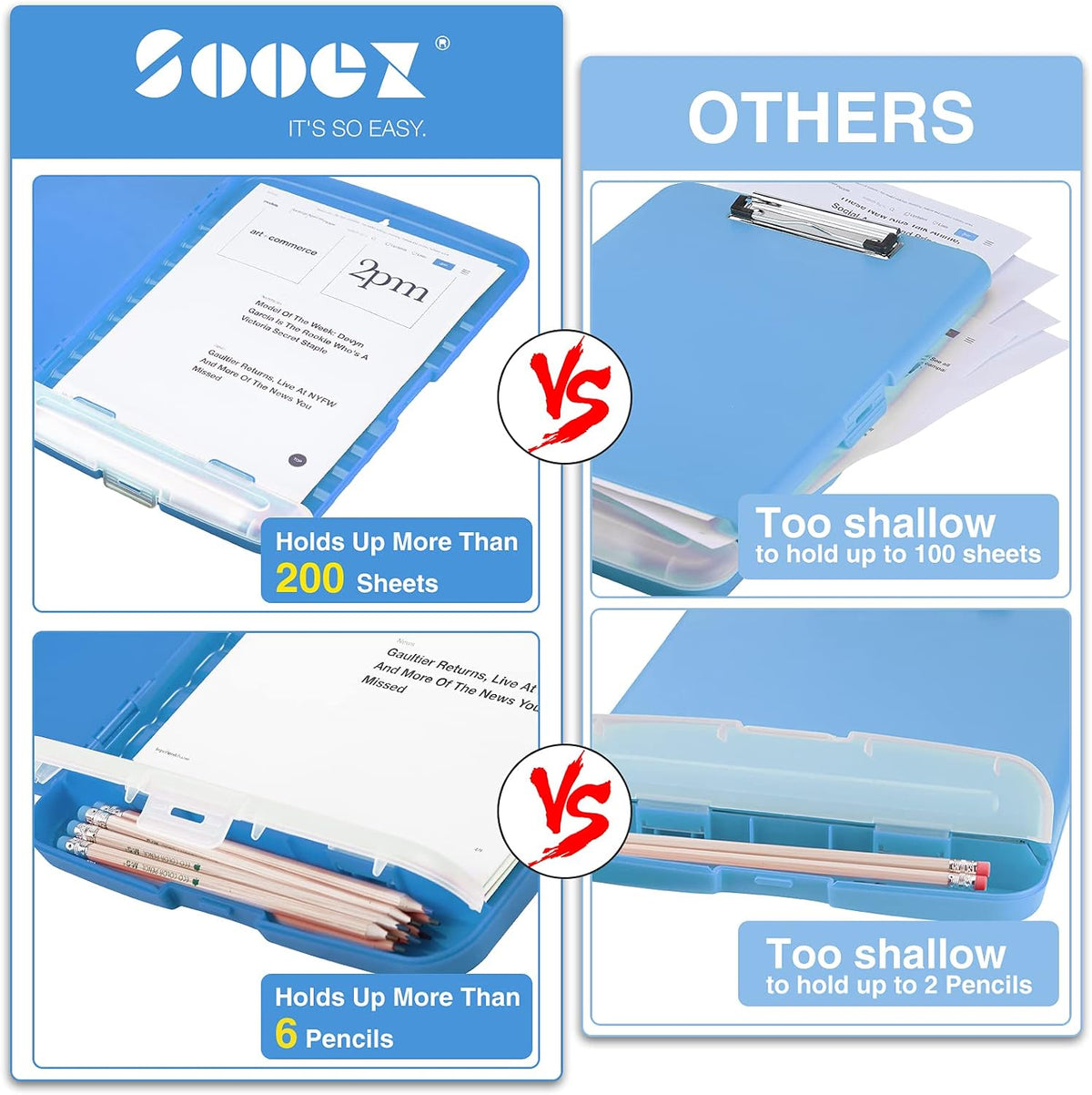 Clipboard with Storage, Clip Board 8.5 x 11 with Pen Holder, High Capacity Plastic Organization Case Box for Letter Legal A4 Size Paper, Nurses Teachers Must Haves, School & Office Supplies