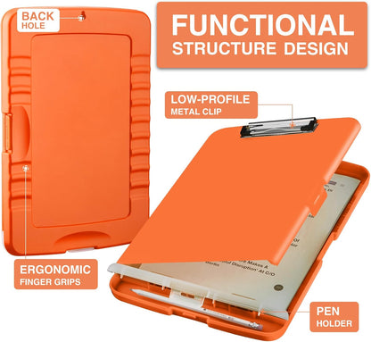 Clipboard with Storage, Clip Board 8.5 x 11 with Pen Holder, High Capacity Plastic Organization Case Box for Letter Legal A4 Size Paper, Nurses Teachers Must Haves, School & Office Supplies