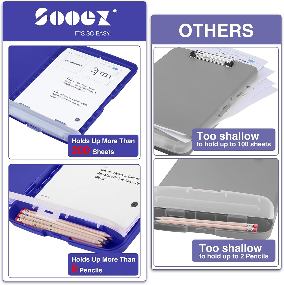 Clipboard with Storage, Clip Board 8.5 x 11 with Pen Holder, High Capacity Plastic Organization Case Box for Letter Legal A4 Size Paper, Nurses Teachers Must Haves, School & Office Supplies