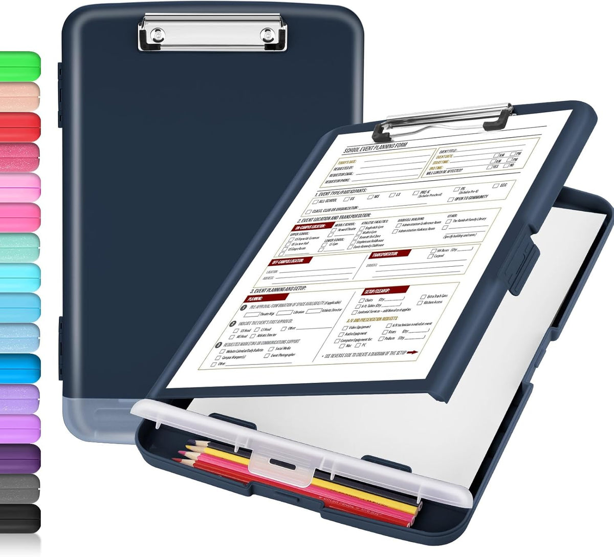 Clipboard with Storage, Clip Board 8.5 x 11 with Pen Holder, High Capacity Plastic Organization Case Box for Letter Legal A4 Size Paper, Nurses Teachers Must Haves, School & Office Supplies
