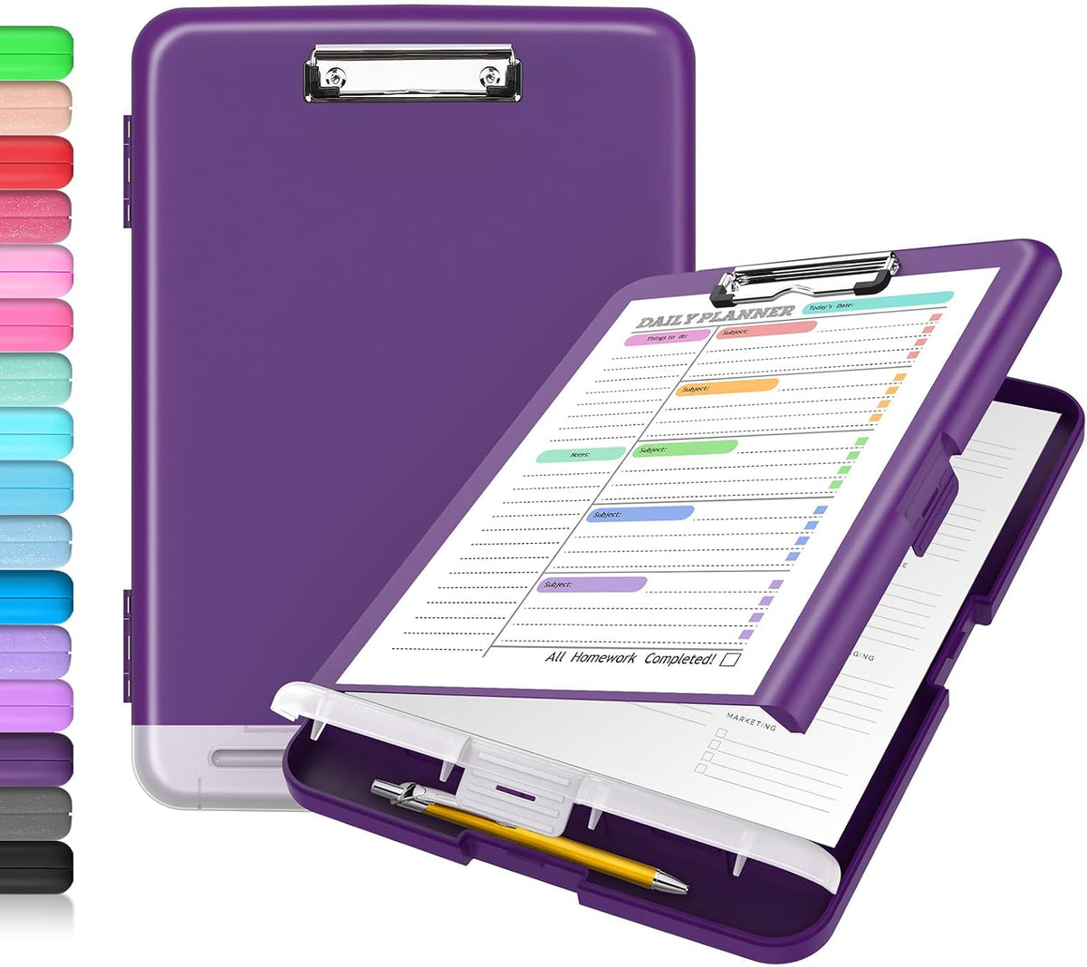 Clipboard with Storage, Clip Board 8.5 x 11 with Pen Holder, High Capacity Plastic Organization Case Box for Letter Legal A4 Size Paper, Nurses Teachers Must Haves, School & Office Supplies