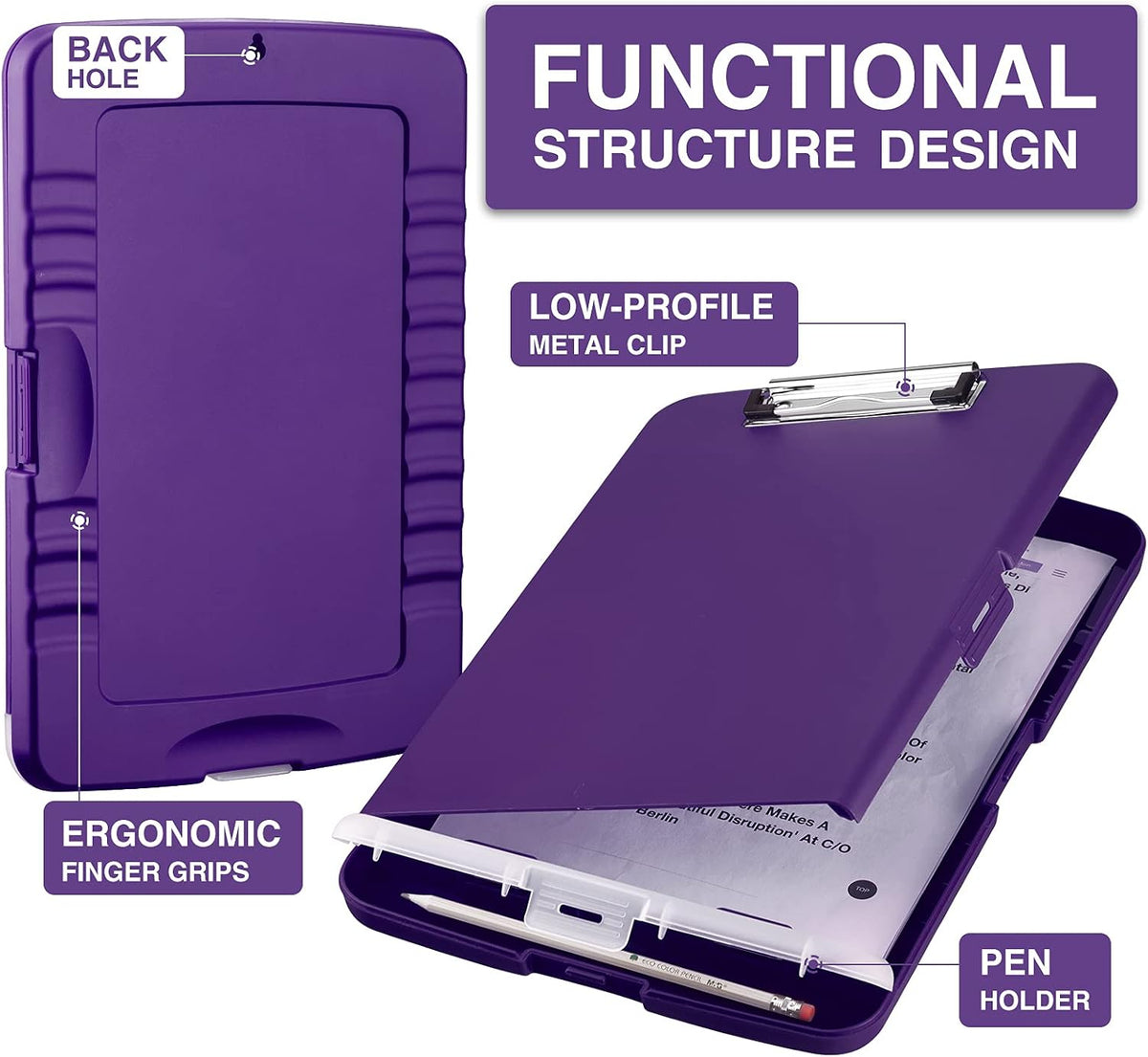 Clipboard with Storage, Clip Board 8.5 x 11 with Pen Holder, High Capacity Plastic Organization Case Box for Letter Legal A4 Size Paper, Nurses Teachers Must Haves, School & Office Supplies