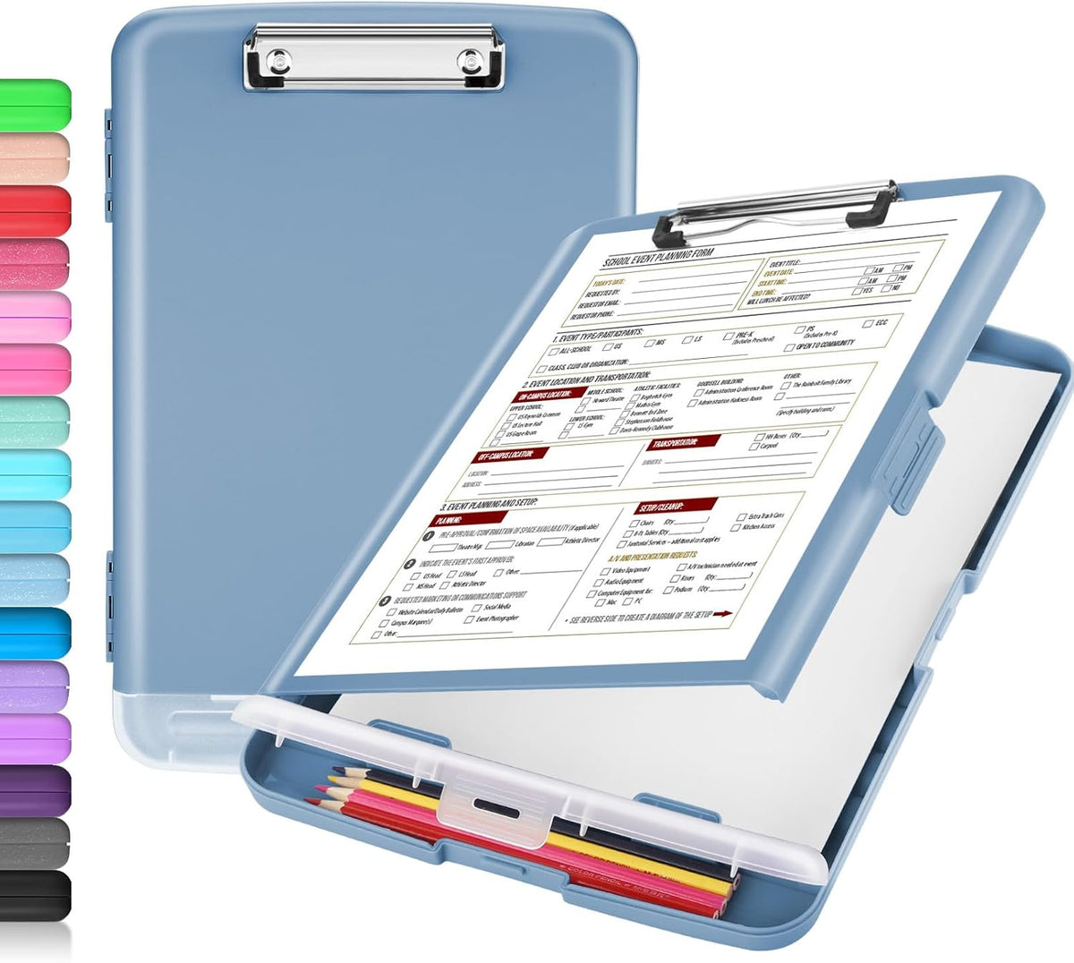 Clipboard with Storage, Clip Board 8.5 x 11 with Pen Holder, High Capacity Plastic Organization Case Box for Letter Legal A4 Size Paper, Nurses Teachers Must Haves, School & Office Supplies