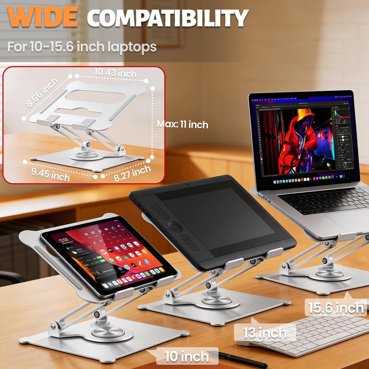 Adjustable Laptop Stand for Desk, 10-15.6“ Laptop Riser, Black