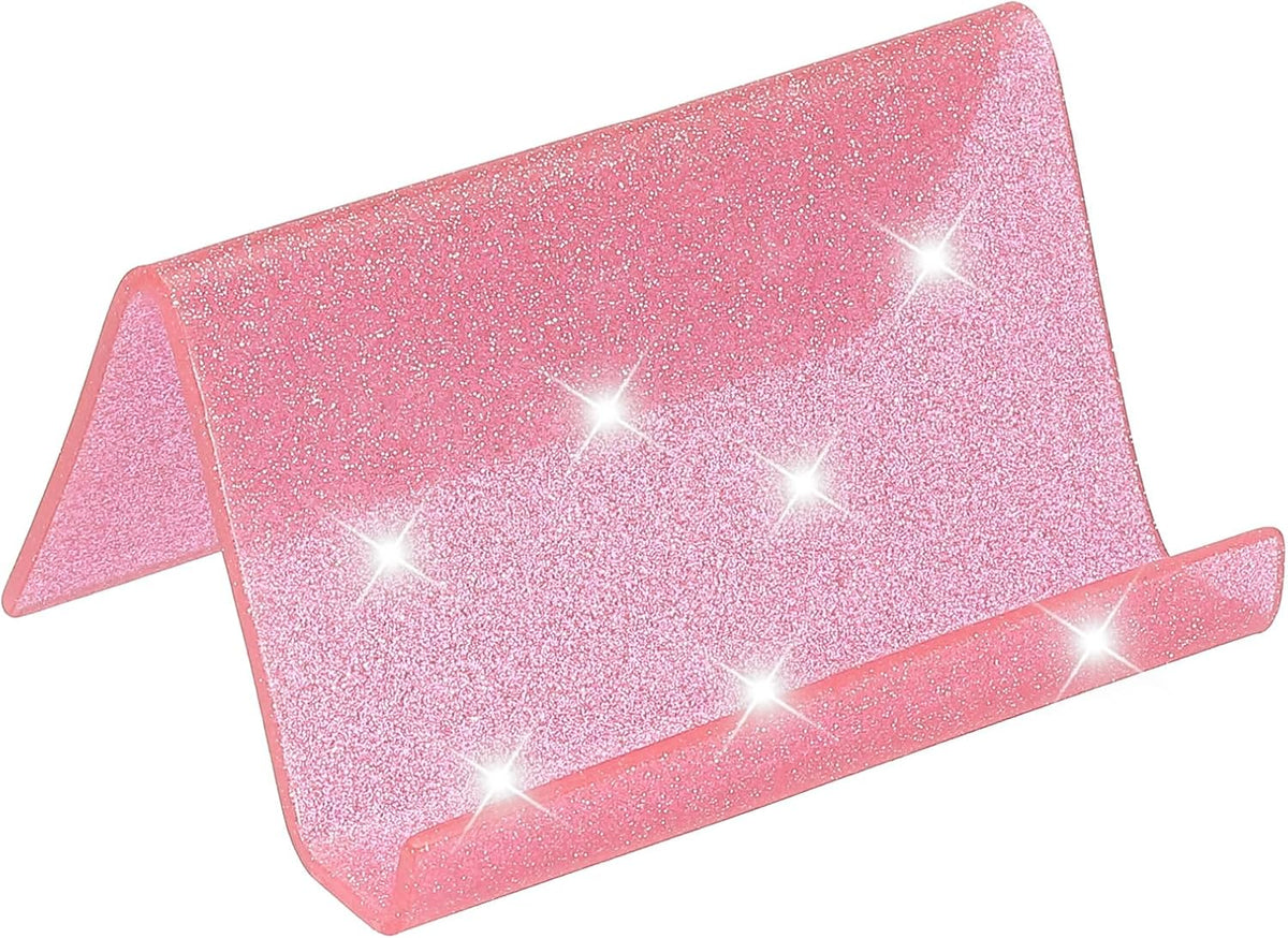 Business Card Holder for Desk, Acrylic Business Card Holders Shine Card Stand Organizer Cards Display for Office Exhibition, Pink