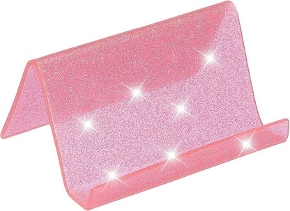 Business Card Holder for Desk, Acrylic Business Card Holders Shine Card Stand Organizer Cards Display for Office Exhibition, Pink