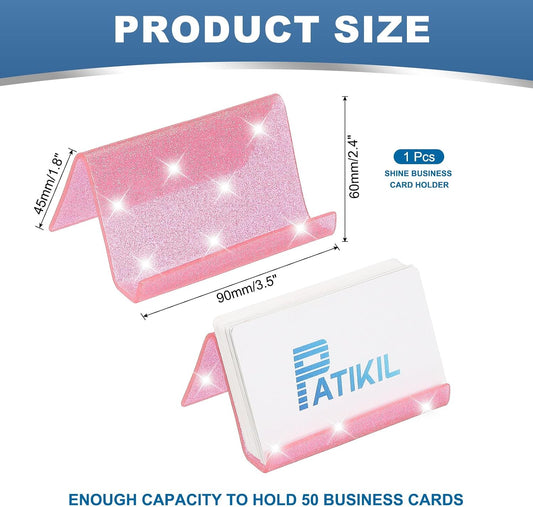 Business Card Holder for Desk, Acrylic Business Card Holders Shine Card Stand Organizer Cards Display for Office Exhibition, Pink