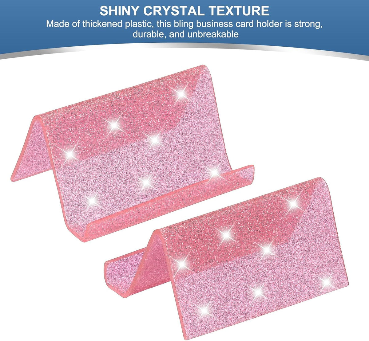 Business Card Holder for Desk, Acrylic Business Card Holders Shine Card Stand Organizer Cards Display for Office Exhibition, Pink