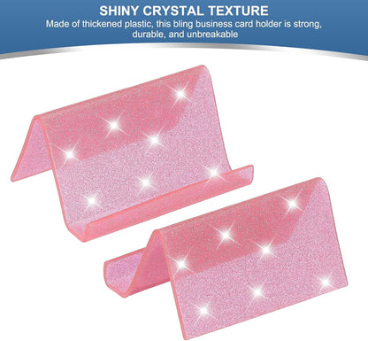 Business Card Holder for Desk, Acrylic Business Card Holders Shine Card Stand Organizer Cards Display for Office Exhibition, Pink